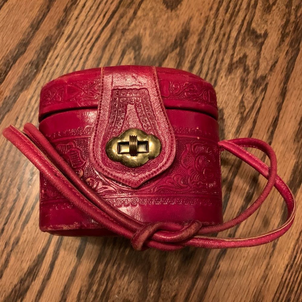 Vintage Hand-tooled Red Leather Handbag